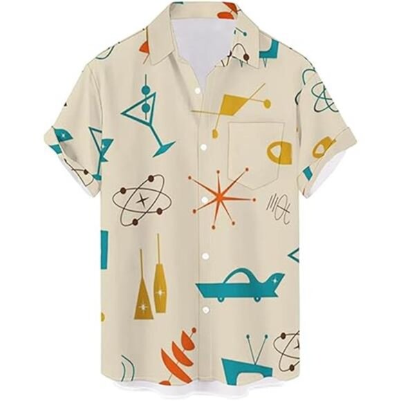 Men's Retro Bowling Shirts 50s Rockabilly Style Button Down Shirts Vintage Style - Picture 6 of 6